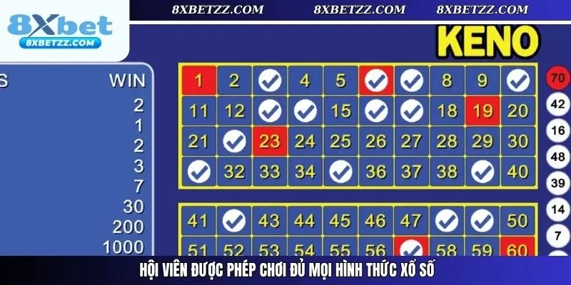 Hội viên được phép chơi đủ mọi hình thức xổ số